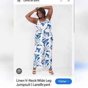 Lane Bryant Blue and White Jumpsuit Linen Size 22